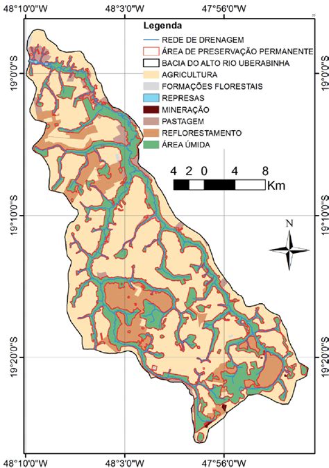 Mapa de uso da terra 2009 e áreas de preservação permanente sobre as