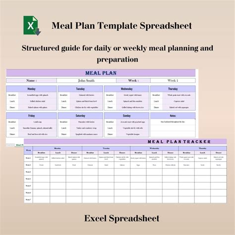 Meal Plan Template Spreadsheet Weekly Meal Plan Excel Meal Tracker Spreadsheet Meal Plan