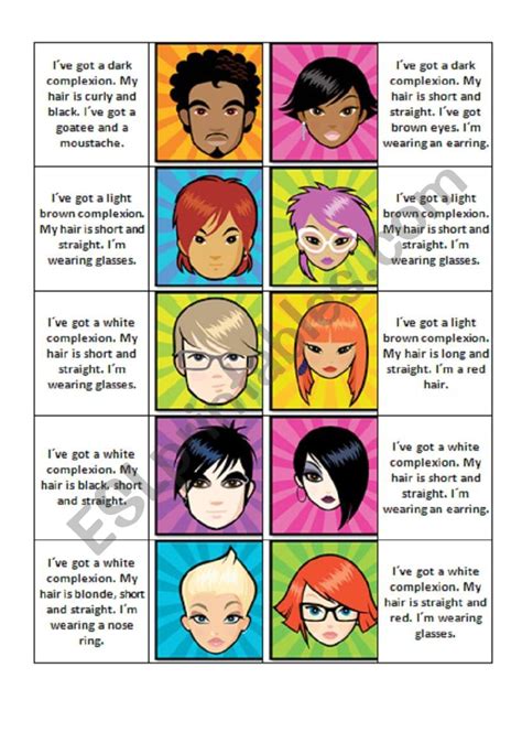 Describing People Matching Cards Esl Worksheet By Ju Madeiro