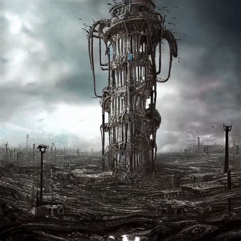 Giant Evil Bio Organic Fleshy Complex Machine Tower Stable Diffusion