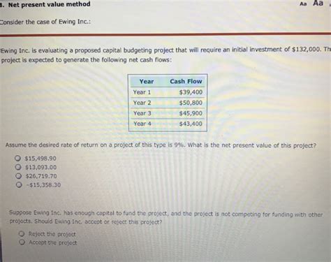 Solved Net Present Value Method Consider The Case Of Ewing Chegg