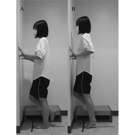 Ankle plantarflexion range of motion. A starting posture, B posture ...