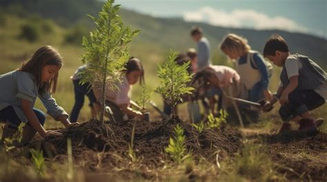 Una foto de niños plantando árboles como parte de un proyecto de