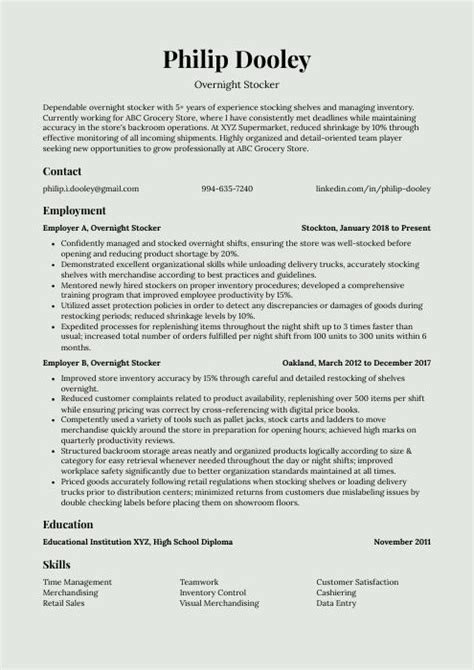 Overnight Stocker Resume Cv Example And Writing Guide