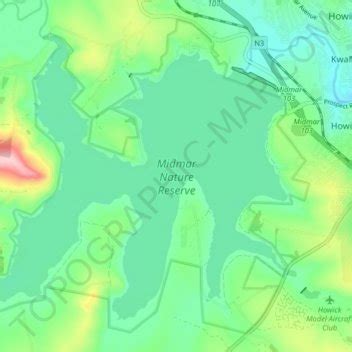 Midmar Nature Reserve topographic map, elevation, terrain