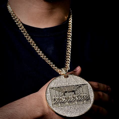 Mens Iced Out Huge Last Supper Pendant With Miami Cuban Link Chain