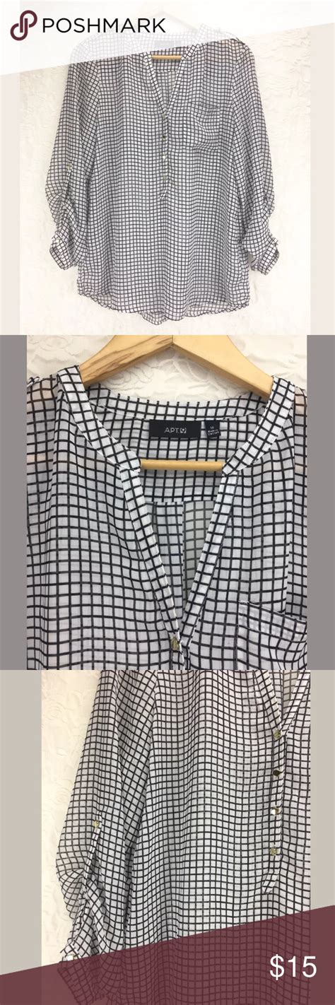 Apt 9 Black And White Checkered Blouse Checkered Blouse Black And White Clothes Design