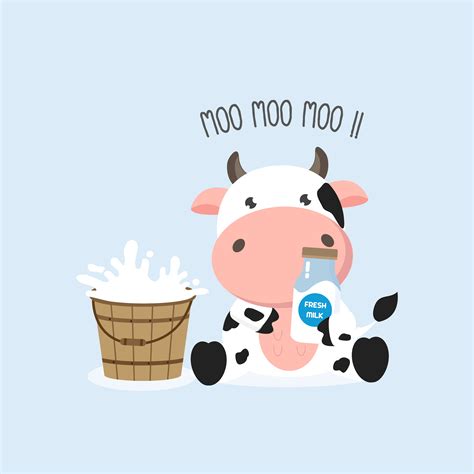 Cute cow with milk bottle and milk bucket. Vector illustration 582897 ...