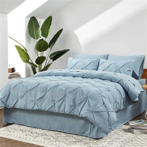 Cozy Comfort Light Blue Full Comforter Sets - 7 Pieces Pintuck Bed Set ...