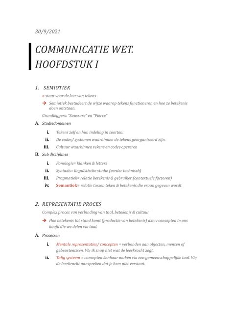 Communicatie Wet Sv Communicatie Wet Hoofdstuk I Semiotiek