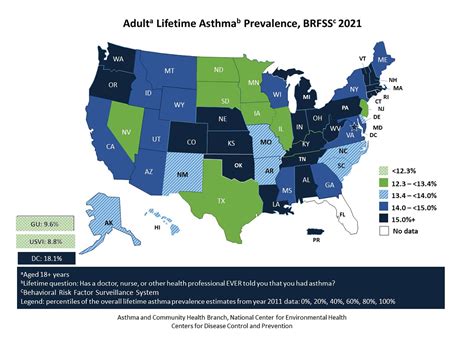 Map L1 Color Adult Self Reported Lifetime Asthma By State Brfss