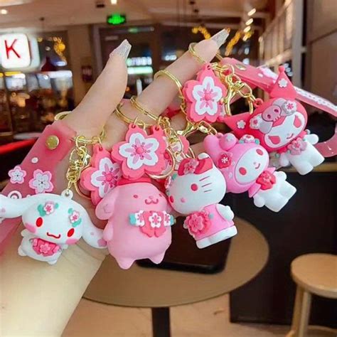 Pink Sakura Sanrio Hello Kitty Doll Keychain Ornaments Cute Cartoon Pendant Car Key Ring