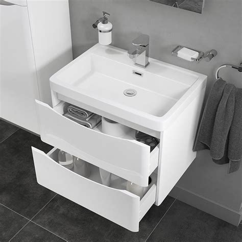 Monza Gloss White Mm Wide Wall Mounted Vanity Unit Victorian