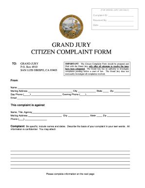 Fillable Online Grand Jury Citizen Complaint Form County Of San Luis