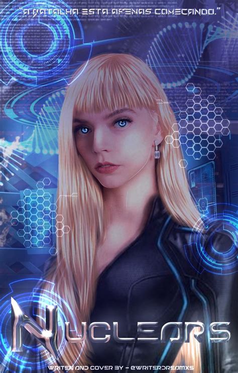A Woman With Long Blonde Hair And Blue Eyes Is In Front Of An Abstract Background