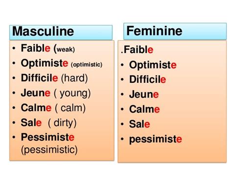 Feminine Of French Adjectives