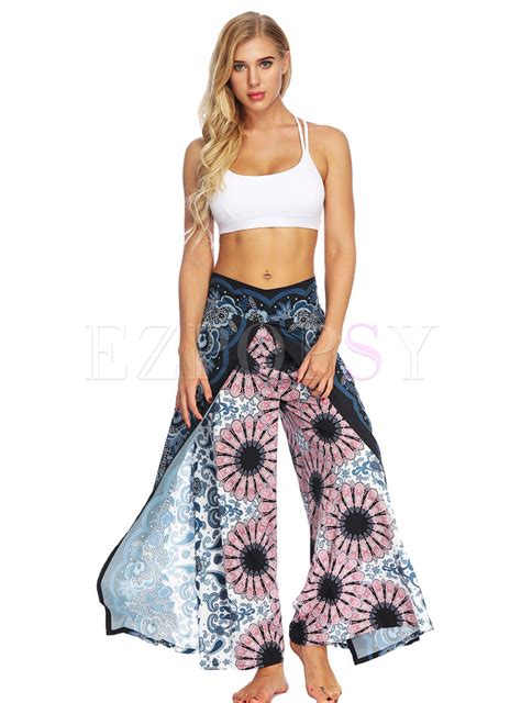 Activewear Bottoms Bohemia Print High Waist Slit Loose Yoga Pants