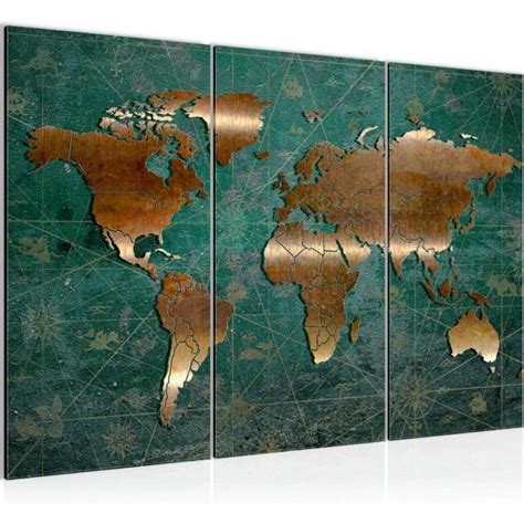 Runa Art Carte Du Monde Peinture Tableau Salon Xxl Vert Marron Antique