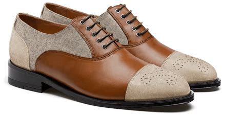 Chaussures Richelieu à Bout Droit En Cuir Daim Et Tweed Marron Et Beige