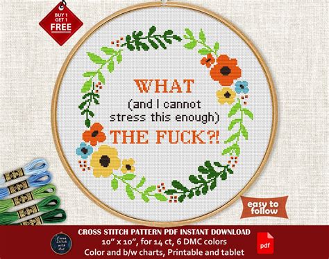 What The Fuck Cross Stitch Pattern Snarky Cross Stitch Pdf Etsy