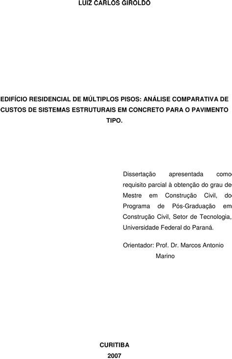 Luiz Carlos Giroldo Edif Cio Residencial De M Ltiplos Pisos An Lise