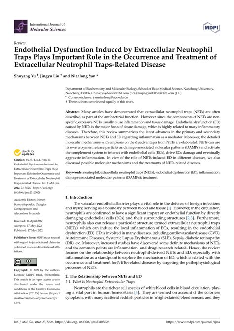 PDF Endothelial Dysfunction Induced By Extracellular Neutrophil Traps