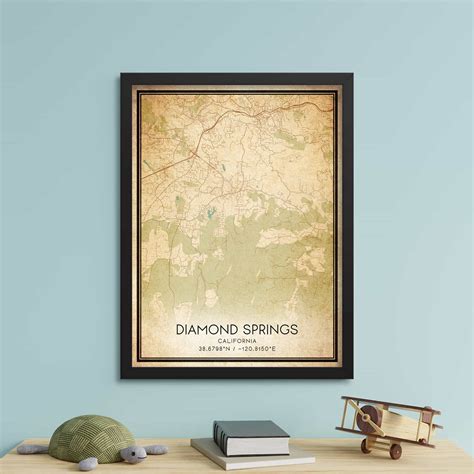 Vintage Diamond Springs California Map Poster Modern Home Decor Wall Art Print Custom Maps