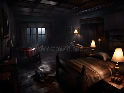 Dark Room with Old Fashioned and Horror Stock Illustration - Illustration of house, pillow ...