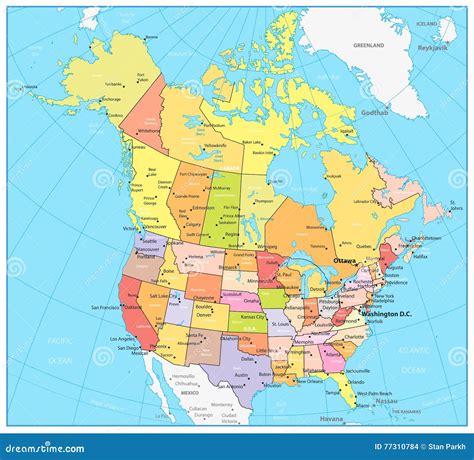 Usa And Canada Large Detailed Political Map Stock Vector Illustration