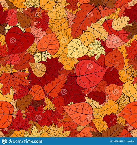 Vector Doodle Autumn Leaves Seamless Pattern Stock Illustration