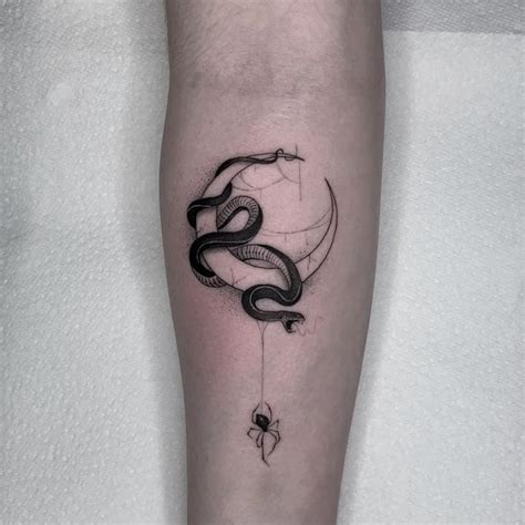 Snake Crescent Moon Spider Web Tattoo | Snake tattoo design, Incredible ...