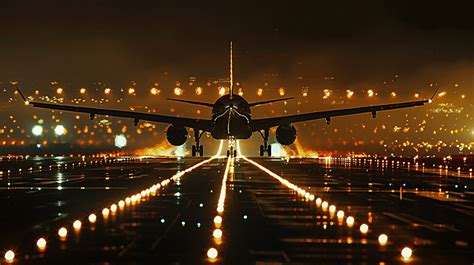 Airport Lights During Take Off Background, Travel, Airplane, Landing ...