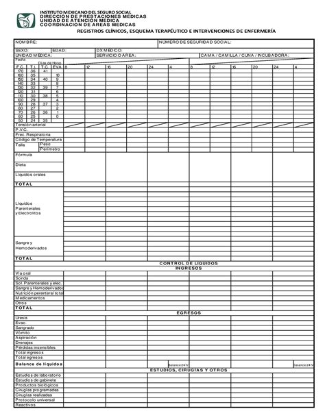 IMSS Hoja de enfermería del IMSS 3 F T T EVA 170 36 41 160 35 10