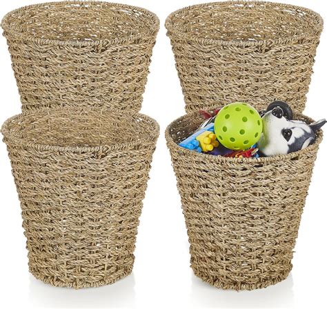 Amazon Hushee Pcs Seagrass Wicker Waste Basket Round Woven Trash