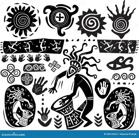 Set of Elements of Primitive Art Stock Vector - Illustration of silhouette, ancient: 20519252