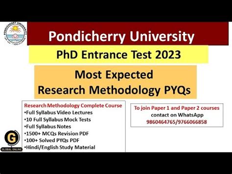 Pondicherry University Phd Entrance Test Research Methodology Most