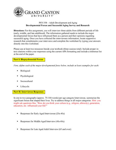 PSY 358 RS Developmental Forces And Successful Aging Assignment PSY