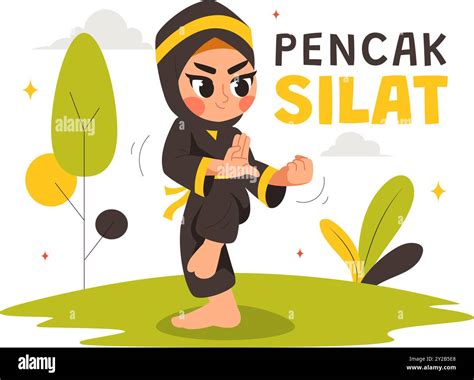 Pencak Silat Sport Vector Illustration Featuring Martial Artists Posing