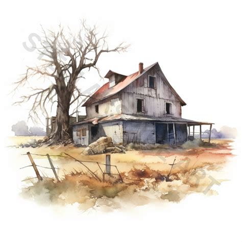 Watercolor Old Abandoned Farm Clipart 8 High Quality Pngs Digital Download for Personal and ...