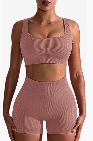 OQQ Workout Outfits For Women 2 Piece Seamless Ribbed High Waist