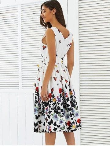 Sleeveless Floral Print Self Tie A Line Dress