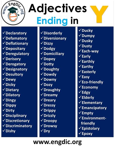 Adjectives Ending in Y | 1000+ List of Adjectives that End with Y - EngDic