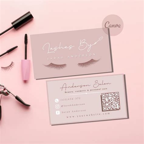 Custom Lash Business Card Template DIY Minimal Pastel Pink Beauty