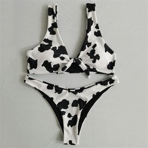 Ensemble de bikini à imprimé vache pour femme Maillot de bain brésilien Push Up Maillot de bain