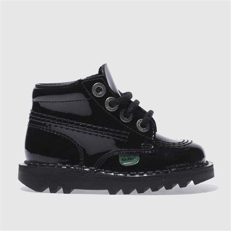 Kids Unisex Black Kickers Kick Hi Patent Boots Schuh