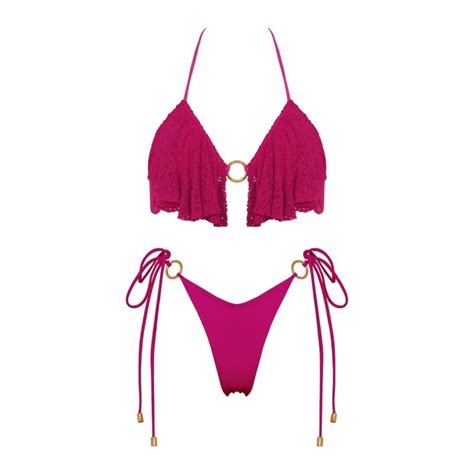Paloma Padded Halter Bikini Top With Ruffles In Pink ANTONINIAS Wolf Badger