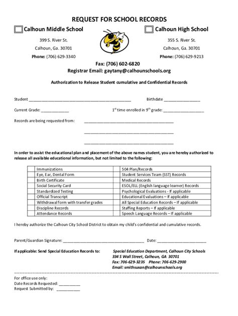 Fillable Online Calhoun High School Transcript Request Fax Email Print