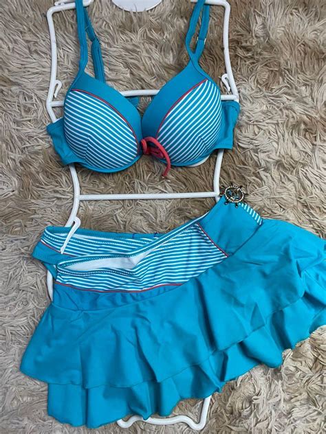 Blue In Two Piece Bikini With Skirt Cover Up Women S Fashion Swimwear Bikinis Swimsuits
