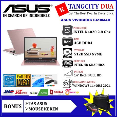 Jual LAPTOP TERBARU ASUS VIVOBOOK E410MAO INTEL N4020 4GB 512GB SSD FHD