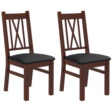 Homcom Farmhouse Dining Chairs Set Of 2 With Pu Leather Seat Dark